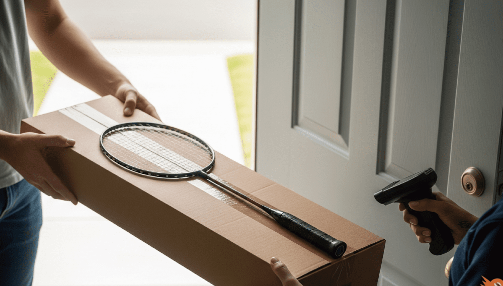 ラケットを預かる写真